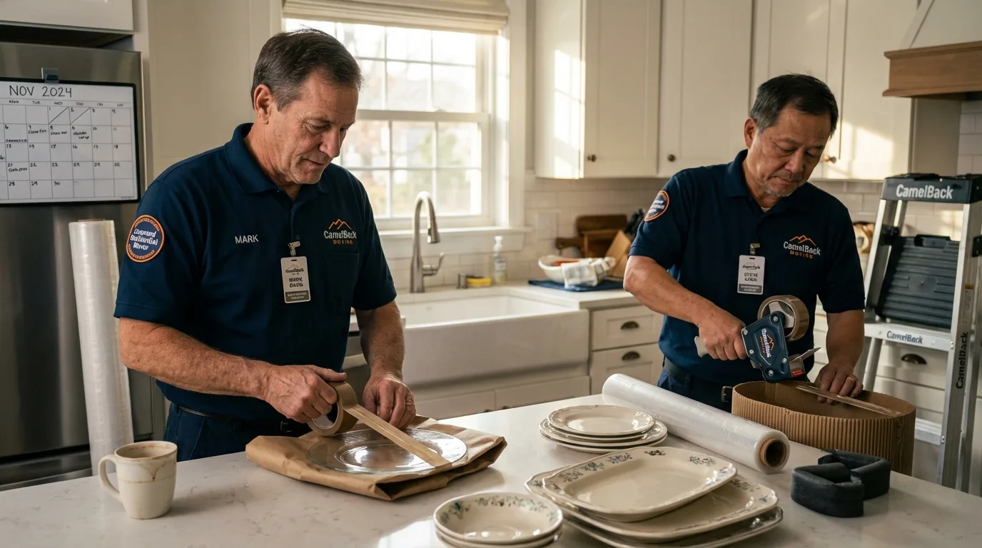 Professional crew packing kitchen dishware in Three Forks, MT
